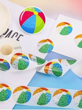 500 Beach Ball Laser Glitter Stickers Multi-Color